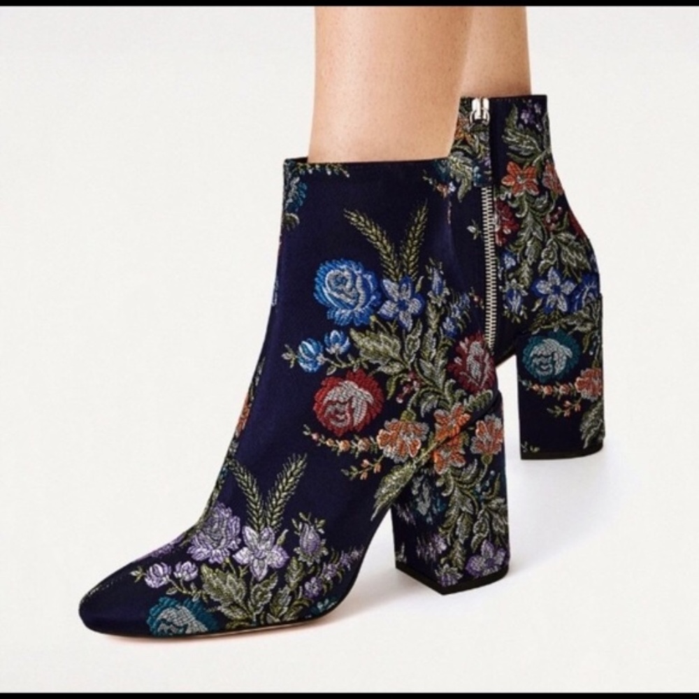 Zara Blue Embroidered Bootie